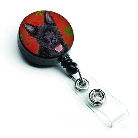 TEACHERS AID Australian Kelpie Red & Green Snowflakes Christmas Retractable Badge Reel TE225589